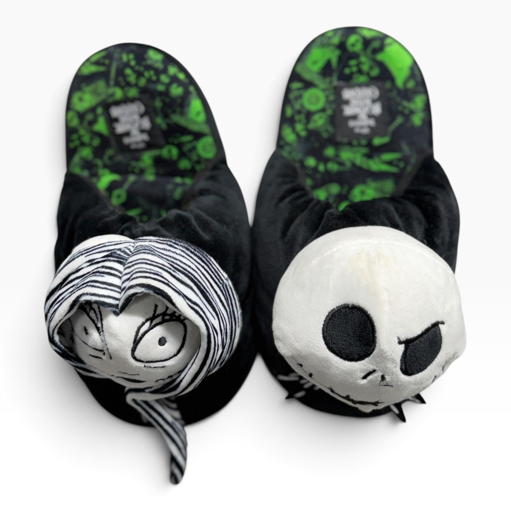 Disney Nightmare Before Christmas Jack & Sally Plush Slippers Size 9/10 Black